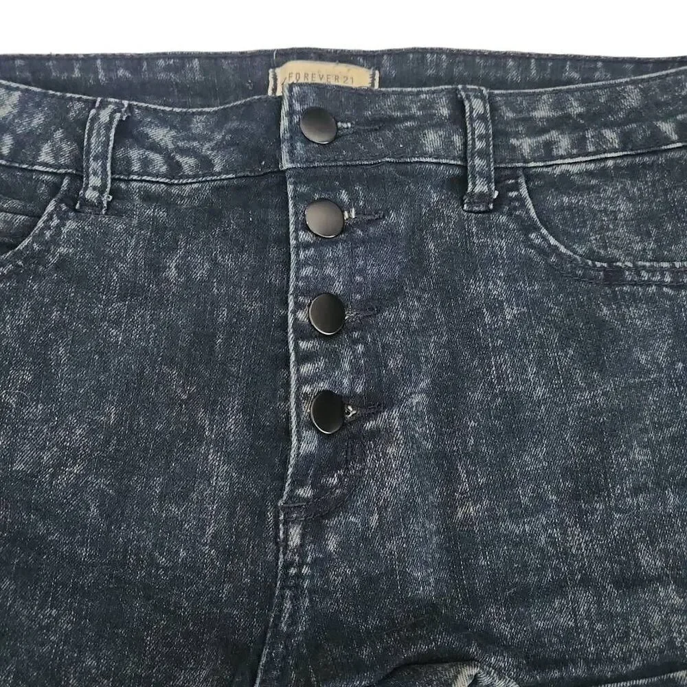 Forever 21 Women's Size 30 Black Blue Denim Button Down High Rise Shorts